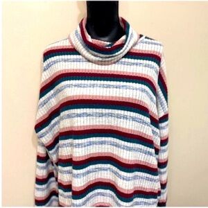 Anthropologie Women’s Burgundy Blue Striped Turtleneck Sweater M